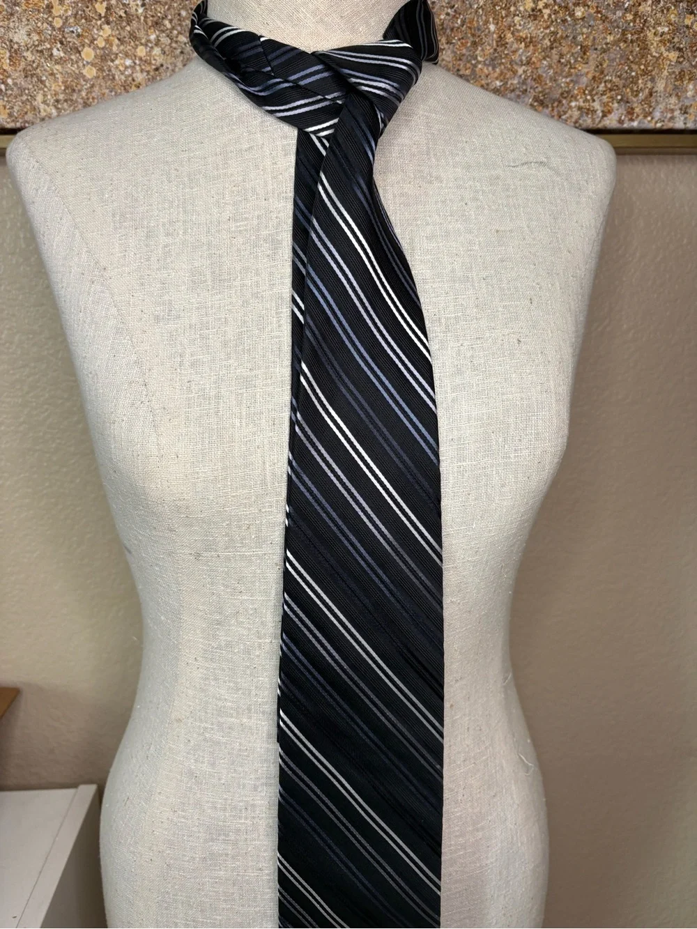 Nicole Miller Men’s Silk Blend Striped Tie Black Gray White Business Formal